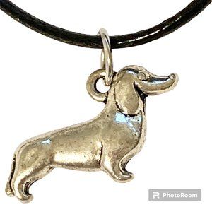 Dachshund Dog Necklace Doxie Silver Plated Black Cord Charm Vet Tech Gift Rescue